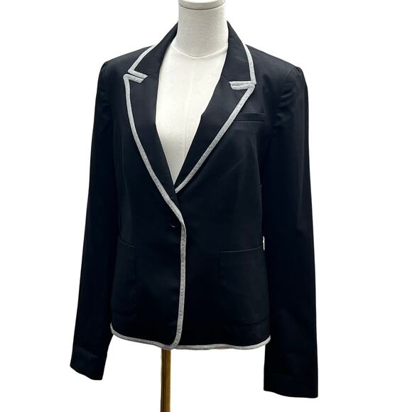 Gap 98% Wool Piped Lapel Lightweight Black Blazer Sz 10 - Picture 3 of 12